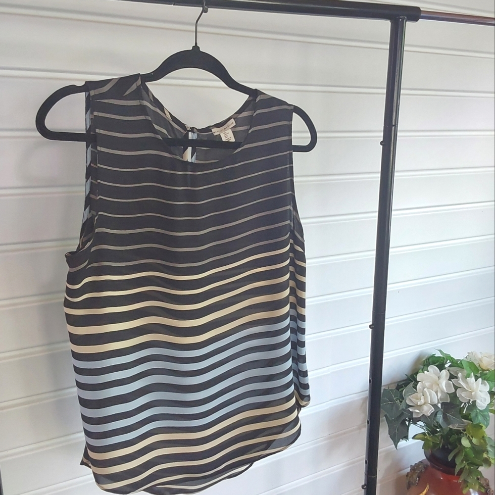 Mercer & Madison Striped Sleeveless Blouse - Black, Gray, Cream Size Large